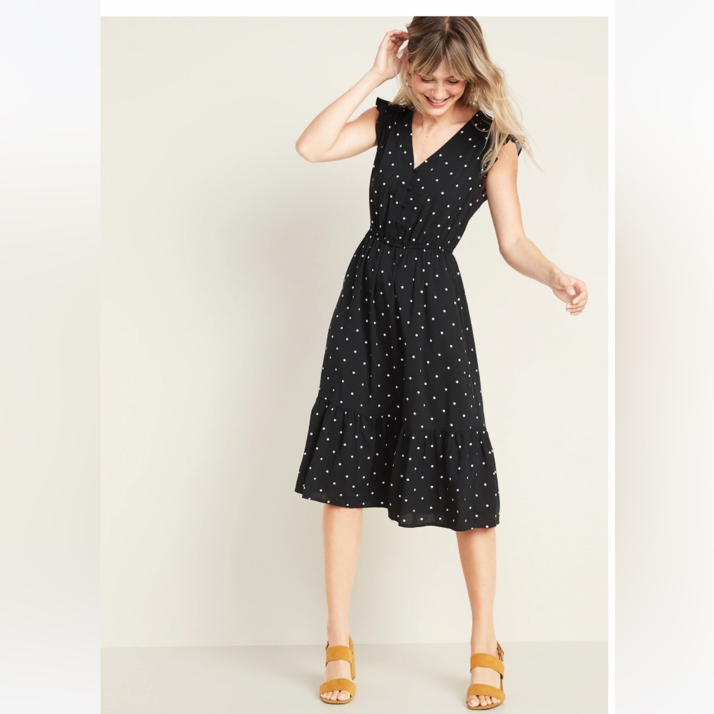 Black & white ruffle detail dress